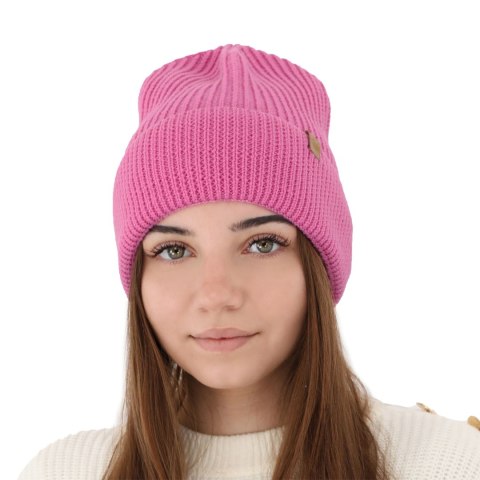 Czapka zimowa damska, różowa, 100% wełniana merino Isla