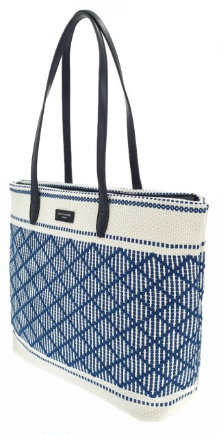 Beżowo niebieski pojemny shopper bag damski DAVID JONES