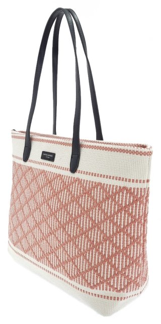 Beżowo różowy pojemny shopper bag damski DAVID JONES