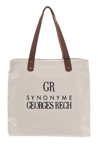 Pojemny shopper w kolorze ecru z czarnym napisem GEORGES RECH