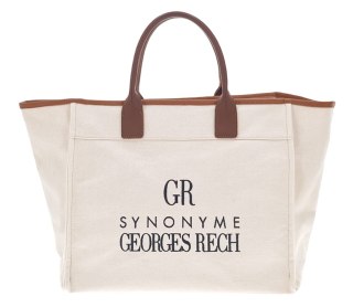 Pojemny shopper w kolorze ecru z czarnym napisem GEORGES RECH