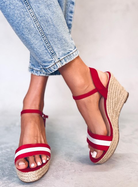 Espadryle na koturnie czerwone 9072 RED