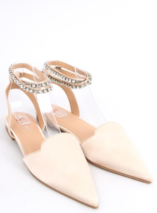Eleganckie baleriny z kamieniami DUST CHAMPAGNE