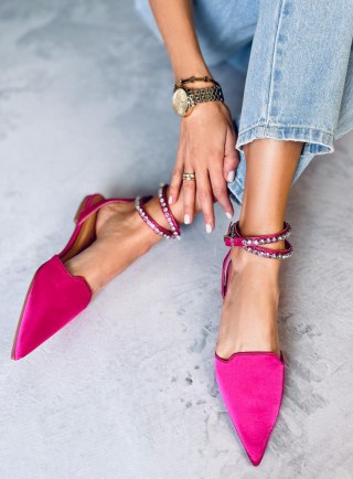 Eleganckie baleriny z kamieniami DUST FUCHSIA