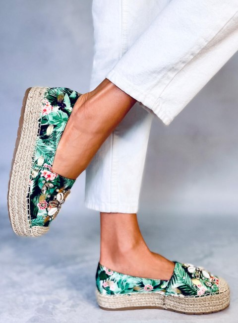 Espadryle z muszelkami MANAMI FLOWER GREEN