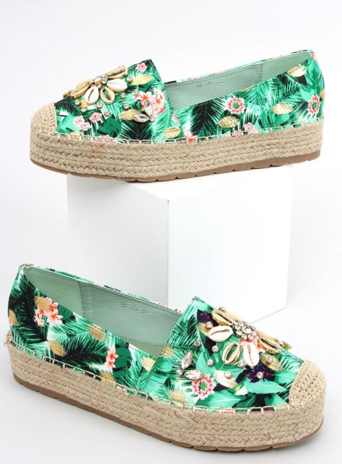 Espadryle z muszelkami MANAMI FLOWER GREEN