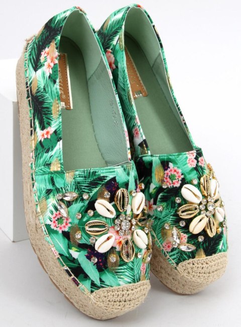 Espadryle z muszelkami MANAMI FLOWER GREEN