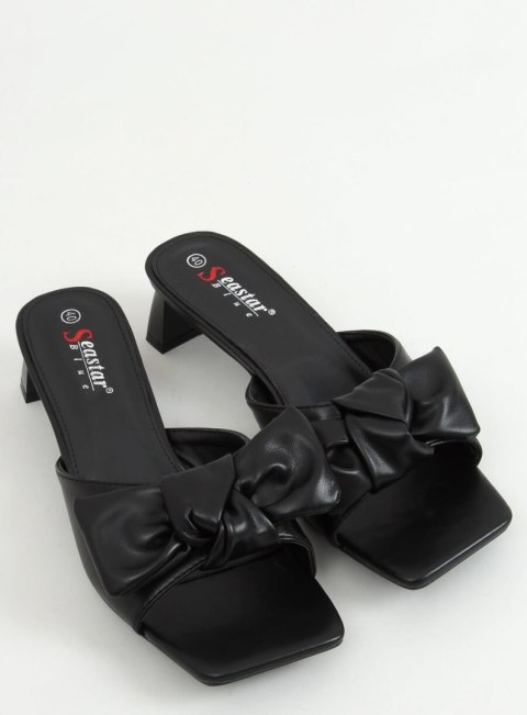 Klapki na designerskim obcasie czarne T388P BLACK Klapki na designerskim obcasie czarne T388P BLACK