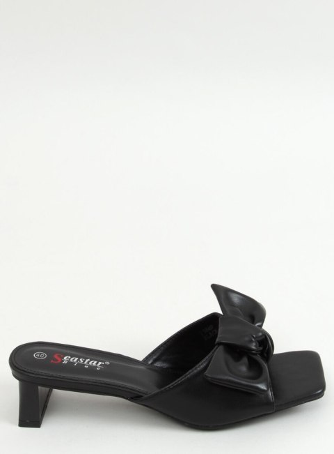 Klapki na designerskim obcasie czarne T388P BLACK Klapki na designerskim obcasie czarne T388P BLACK