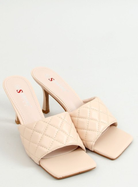 Klapki na szpilce pikowane beżowe T367P BEIGE