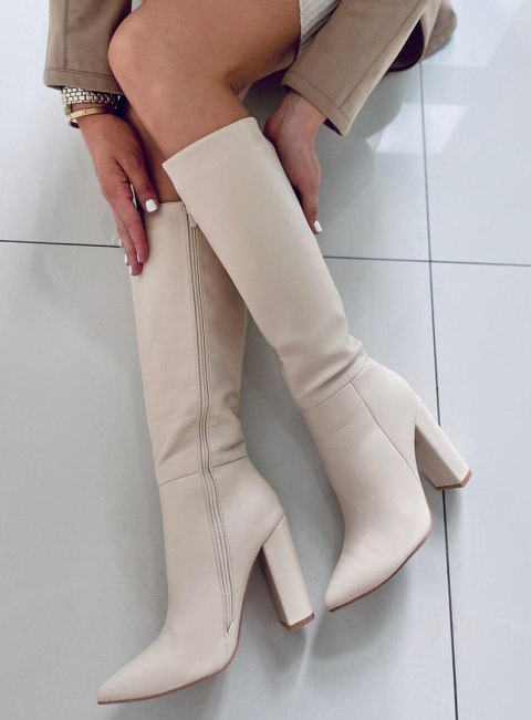 Kozaki na obcasie klasyczne TIFFANY BEIGE Kozaki na obcasie klasyczne TIFFANY BEIGE