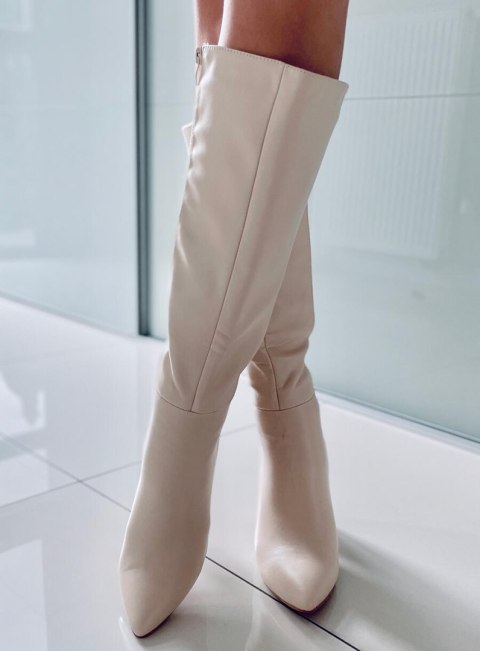 Kozaki na obcasie klasyczne TIFFANY BEIGE Kozaki na obcasie klasyczne TIFFANY BEIGE