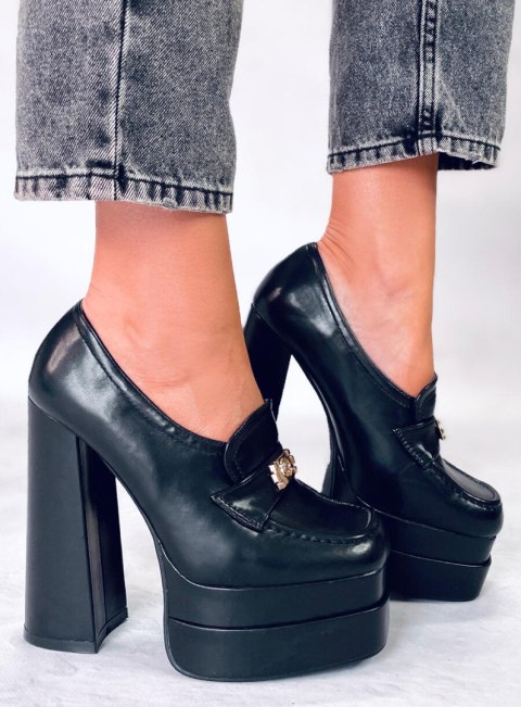 Mokasyny na obcasie AMBRA BLACK Mokasyny na obcasie AMBRA BLACK