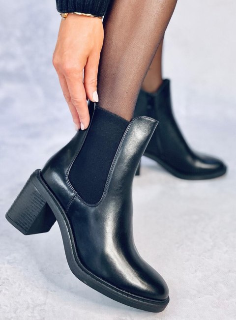 Botki na obcasie klasyczne CLEA BLACK Botki na obcasie klasyczne CLEA BLACK