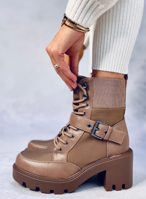 Botki na obcasie sznurowane BROOKS KHAKI Botki na obcasie sznurowane BROOKS KHAKI