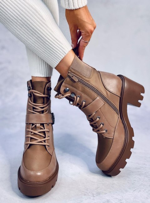 Botki na obcasie sznurowane BROOKS KHAKI Botki na obcasie sznurowane BROOKS KHAKI