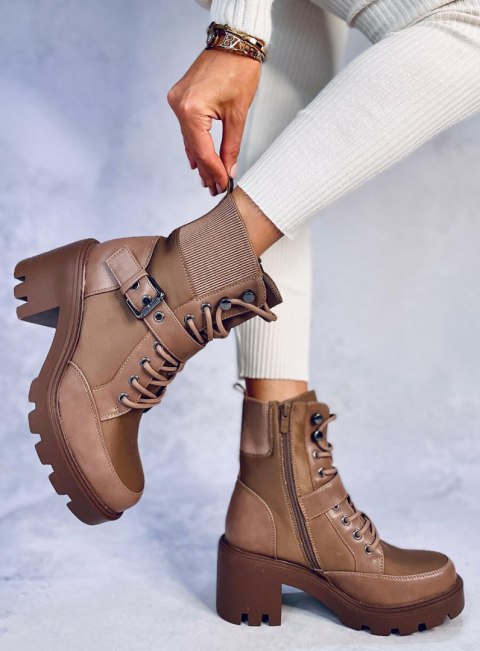 Botki na obcasie sznurowane BROOKS KHAKI Botki na obcasie sznurowane BROOKS KHAKI