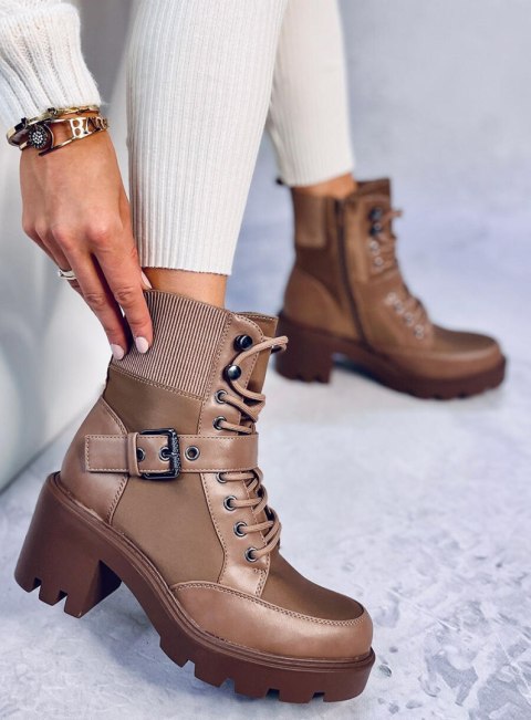 Botki na obcasie sznurowane BROOKS KHAKI Botki na obcasie sznurowane BROOKS KHAKI