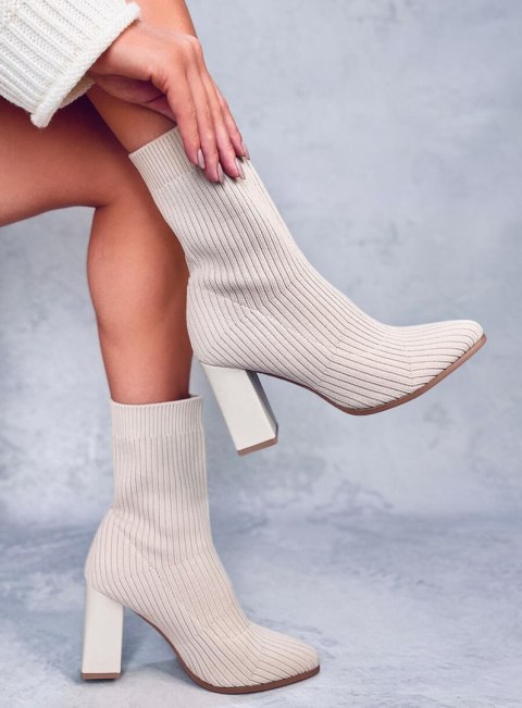 Botki skarpetkowe na obcasie KRYSTAL BEIGE Botki skarpetkowe na obcasie KRYSTAL BEIGE