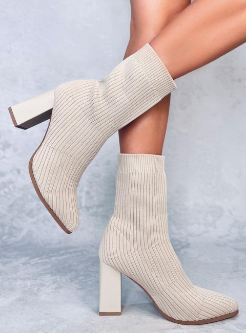 Botki skarpetkowe na obcasie KRYSTAL BEIGE Botki skarpetkowe na obcasie KRYSTAL BEIGE