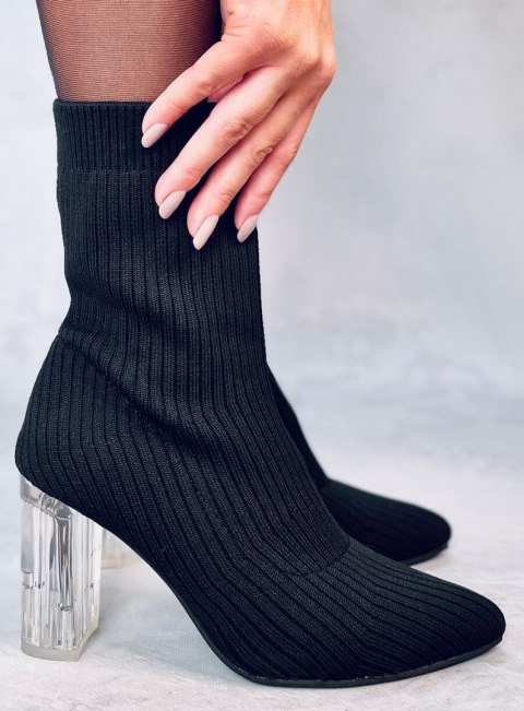 Botki skarpetkowe na przezroczystym obcasie DESTANI BLACK Botki skarpetkowe na przezroczystym obcasie DESTANI BLACK