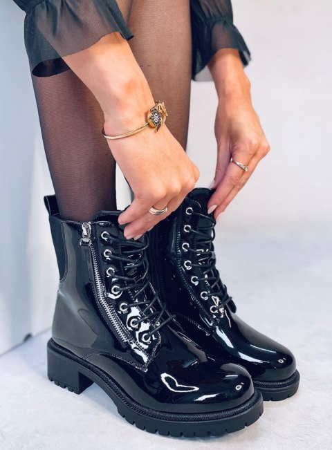 Botki sznurowane lakierowane DENDY BLACK Botki sznurowane lakierowane DENDY BLACK