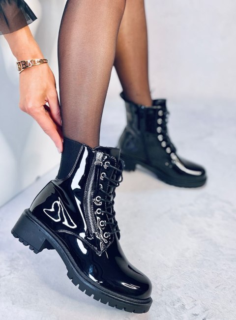Botki sznurowane lakierowane DENDY BLACK Botki sznurowane lakierowane DENDY BLACK