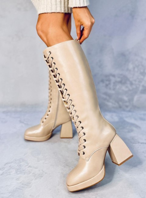 Kozaki sznurowane na szerokim obcasie WEDNESDAY BEIGE Kozaki sznurowane na szerokim obcasie WEDNESDAY BEIGE