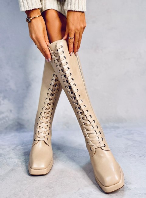 Kozaki sznurowane na szerokim obcasie WEDNESDAY BEIGE Kozaki sznurowane na szerokim obcasie WEDNESDAY BEIGE