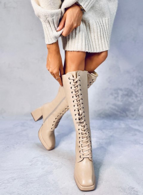 Kozaki sznurowane na szerokim obcasie WEDNESDAY BEIGE Kozaki sznurowane na szerokim obcasie WEDNESDAY BEIGE