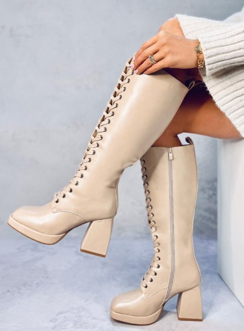 Kozaki sznurowane na szerokim obcasie WEDNESDAY BEIGE Kozaki sznurowane na szerokim obcasie WEDNESDAY BEIGE