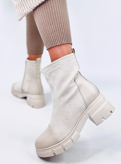 Botki na szerokim obcasie OLSON BEIGE Botki na szerokim obcasie OLSON BEIGE