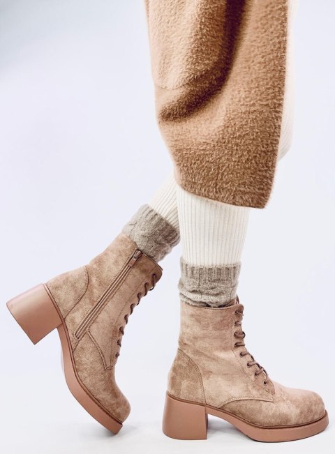 Botki sznurowane na obcasie MAYFIELD KHAKI Botki sznurowane na obcasie MAYFIELD KHAKI