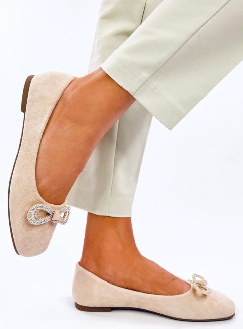 Baleriny zamszowe z kokardką SERNA BEIGE Baleriny zamszowe z kokardką SERNA BEIGE