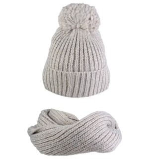 Zestaw czapka i szalik UGG Chunky Rib Knit Beanie Pom Set 21883-LGRY