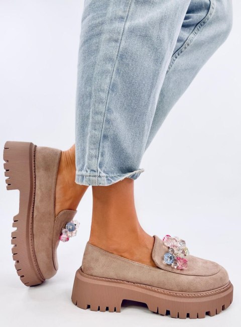 Mokasyny na platformie z kamieniami STEFANI KHAKI Mokasyny na platformie z kamieniami STEFANI KHAKI
