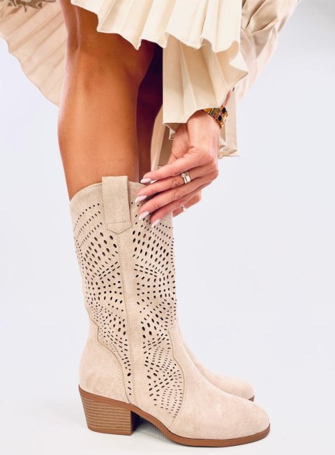 Kozaki ażurowe kowbojki HUNTER BEIGE Kozaki ażurowe kowbojki HUNTER BEIGE