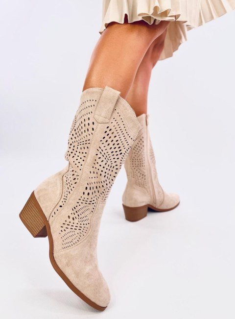 Kozaki ażurowe kowbojki HUNTER BEIGE Kozaki ażurowe kowbojki HUNTER BEIGE