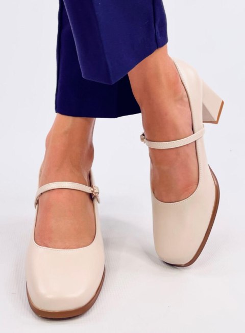 Czółenka na obcasie w stylu Mary Jane KEEFEL BEIGE Czółenka na obcasie w stylu Mary Jane KEEFEL BEIGE