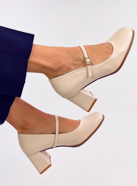 Czółenka na obcasie w stylu Mary Jane KEEFEL BEIGE Czółenka na obcasie w stylu Mary Jane KEEFEL BEIGE