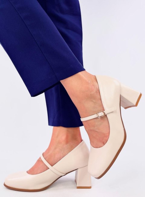 Czółenka na obcasie w stylu Mary Jane KEEFEL BEIGE Czółenka na obcasie w stylu Mary Jane KEEFEL BEIGE