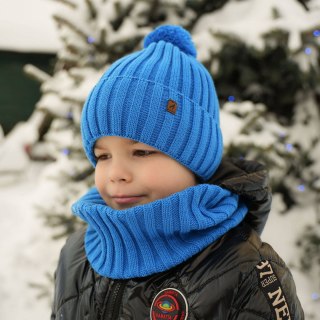Czapka i komin dla chłopca zimowy komplet, czarny, z pomponem Wiliam