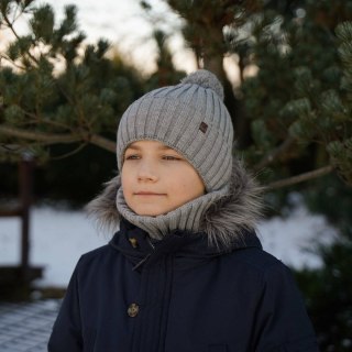 Czapka i komin dla chłopca zimowy komplet, czerwony, z pomponem Wiliam