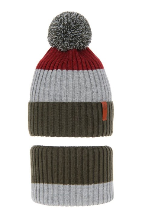 Czapka i komin dla chłopca zimowy komplet, khaki, z pomponem Karson Czapka i komin dla chłopca zimowy komplet, khaki, z pomponem Karson