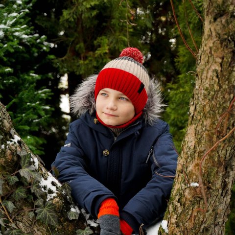 Czapka i komin dla chłopca zimowy komplet, khaki, z pomponem Karson Czapka i komin dla chłopca zimowy komplet, khaki, z pomponem Karson