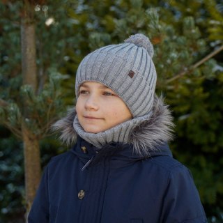Czapka i komin dla chłopca zimowy komplet, khaki, z pomponem Wiliam