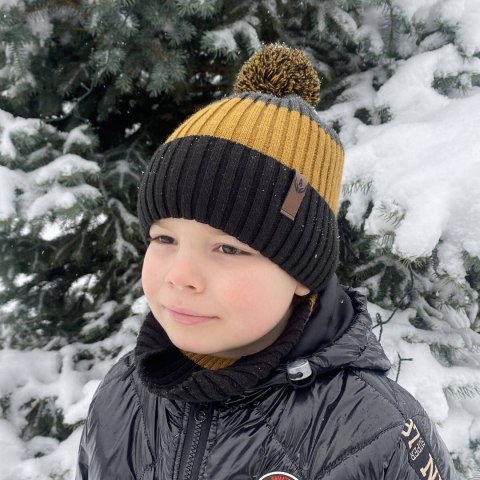 Czapka i komin dla chłopca zimowy komplet, szary, Karson Czapka i komin dla chłopca zimowy komplet, szary, Karson