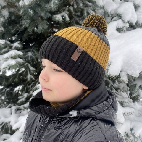 Czapka i komin dla chłopca zimowy komplet, szary, Karson Czapka i komin dla chłopca zimowy komplet, szary, Karson