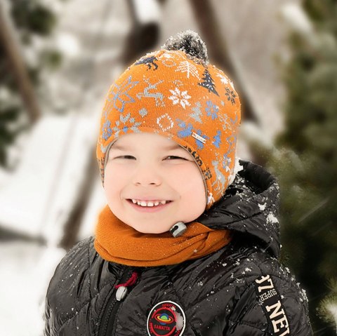 Czapka i szalik dla chłopca zimowy komplet, szary, wiązany Remek Czapka i szalik dla chłopca zimowy komplet, szary, wiązany Remek