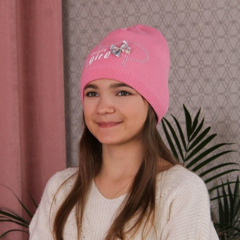 Beret dla dziewczynki jesienny, wiosenny, czarny, z kokardą, z nadrukiem Agnes Beret dla dziewczynki jesienny, wiosenny, czarny, z kokardą, z nadrukiem Agnes